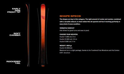 Blizzard Hustle snow skis shape specs diagram and explanation